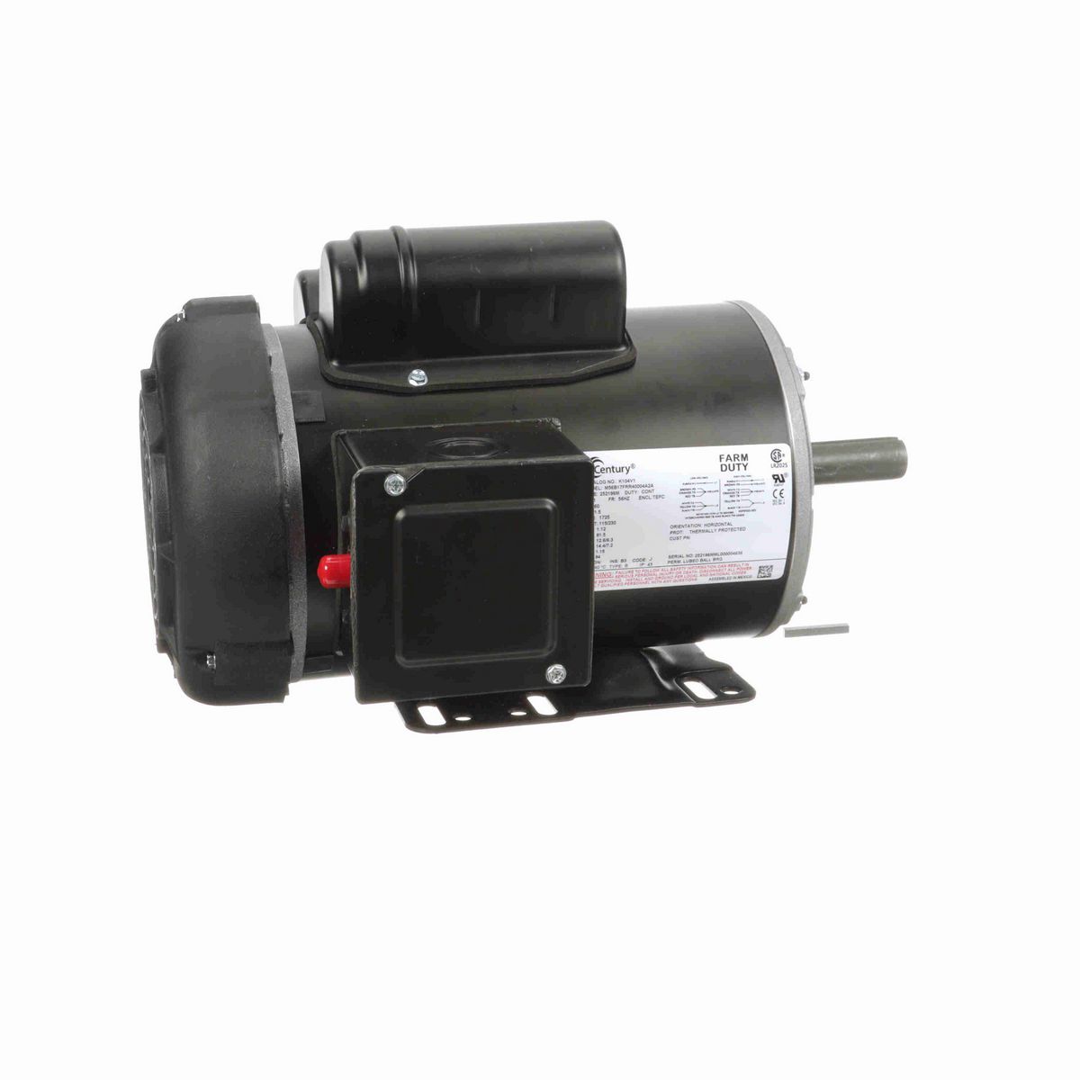 Century General Purpose Farm Duty Motor, 1.5 HP, 1 Ph, 60 Hz, 115/230 V, 1800 RPM, 56HZ Frame, TEFC - K104V1