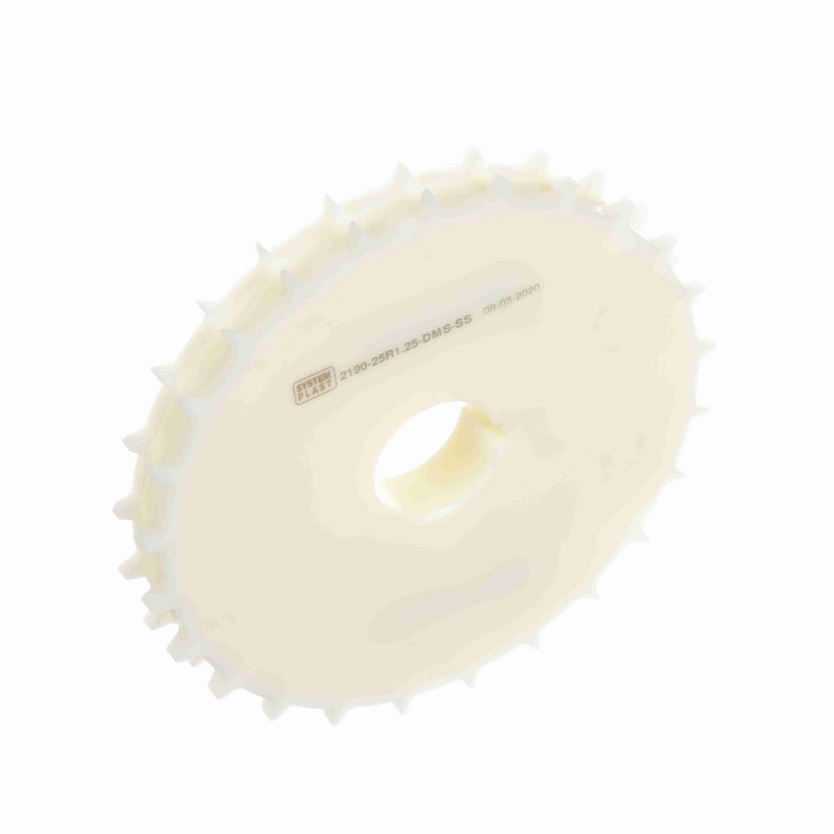 System Plast 2190 Series Split Machined Sprocket with 25 Teeth, a 1-1/4in Round Shaft-Ready Bore and Setscrew - 2190-25R1.25-DMS-SS