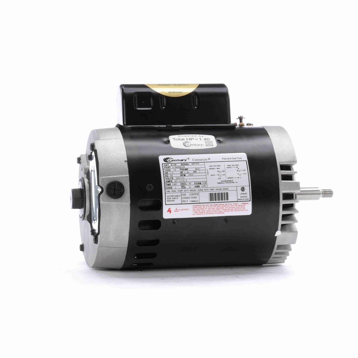 Century Pool Pump Motor, 1.0 HP, 1 Ph, 60 Hz, 230/115 V, 3600 RPM, M56J Frame, DP - B128