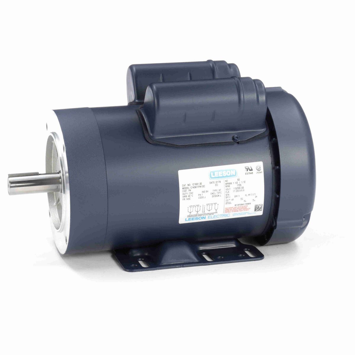 LEESON General Purpose Motor, 1.50 HP, 1 Ph, 60 Hz, 115/230 V, 1800 RPM, 145TC Frame, TEFC - 121681.00