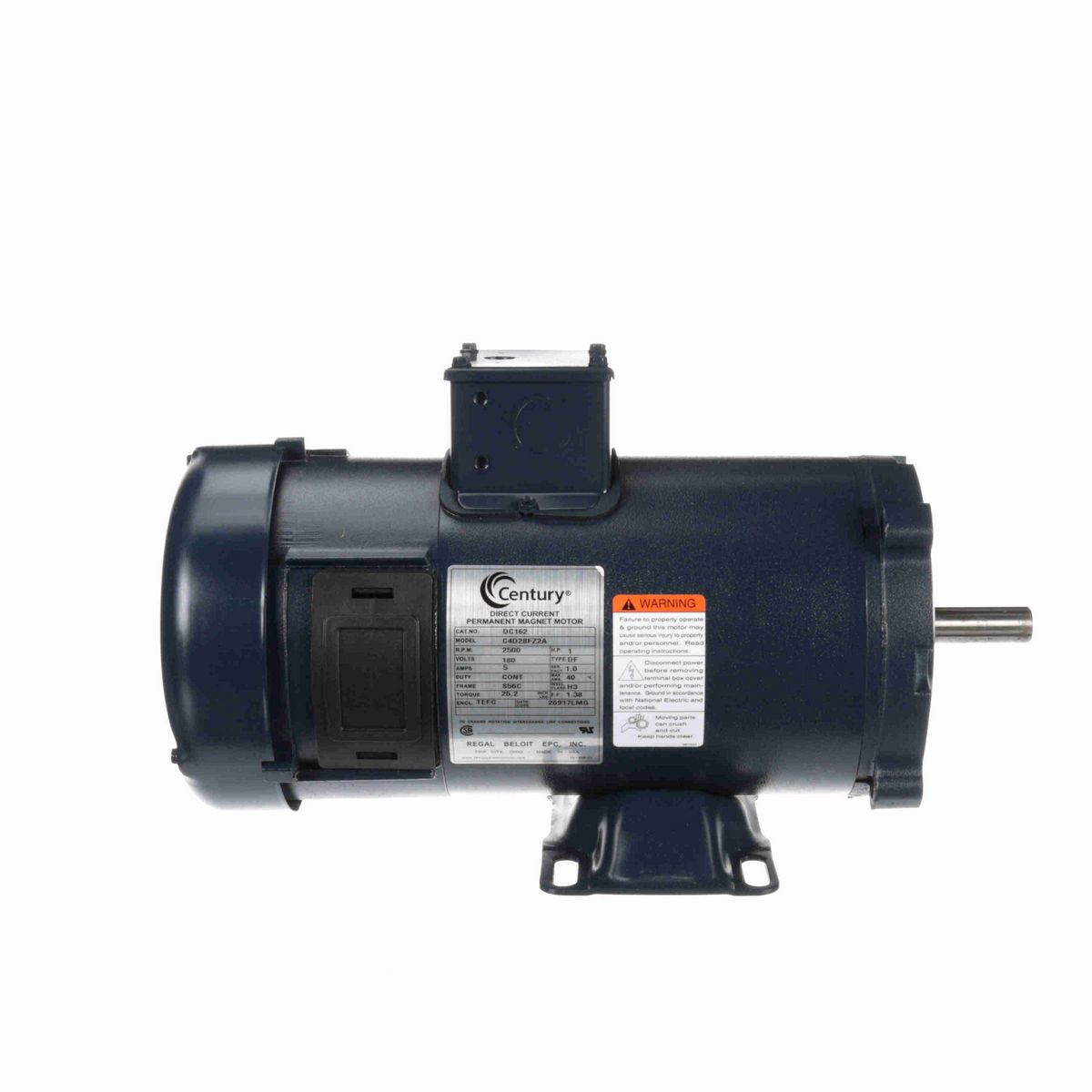 Century SCR Motor, 1 HP, 180 V, 2500 RPM, S56C Frame, TEFC - DC162