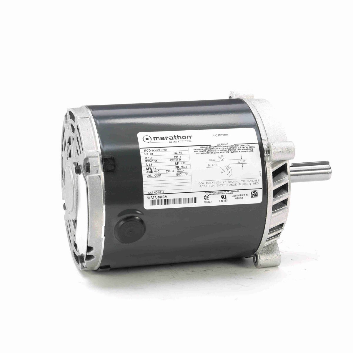 LEESON Fan and Blower Motor, 0.25 HP, 1 Ph, 60 Hz, 115 V, 1800 RPM, 56CZ Frame, DP - H212