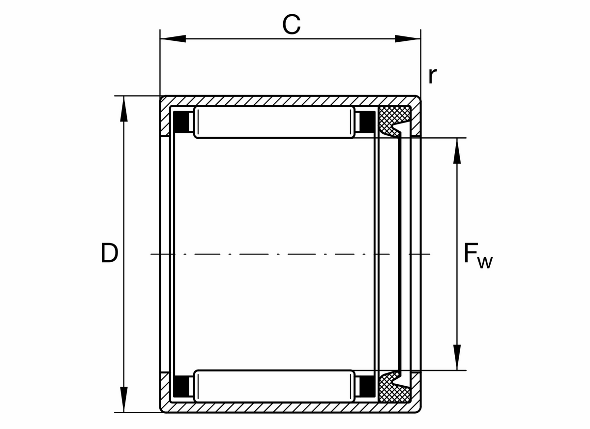 Игольчатый роликоподшипник с одним наружным штампованным кольцом INA HK1514-RS