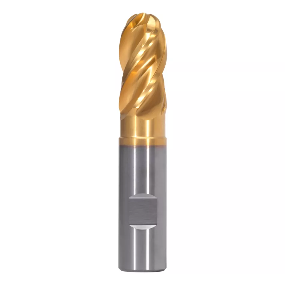 Solid Carbide End Mill for Roughing and Finishing of Multiple Materials Kennametal GOmill PRO - Ball Nose - 4 Flutes - Necked - Weldon Shank - Metric [7231265]