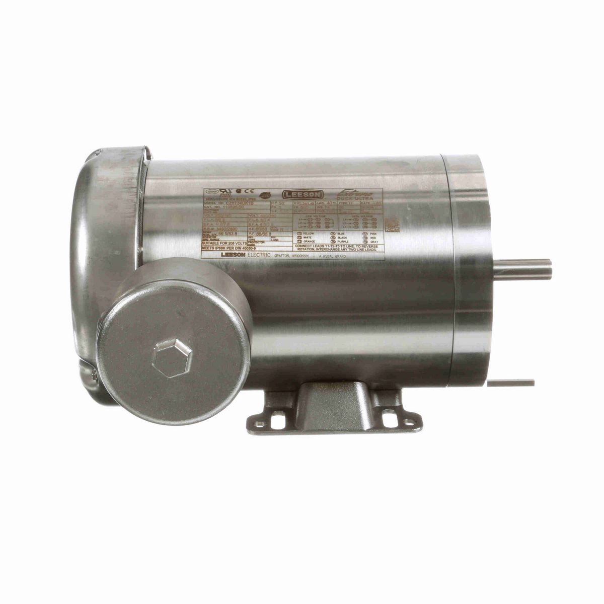 LEESON Extreme Duck® Ultra General Purpose Motor, 3 & 2 HP, 3 Ph, 60 & 50 Hz, 230/460 & 190/380 V, 3600 & 3000 RPM, 56C Frame, TEFC - 119526.00
