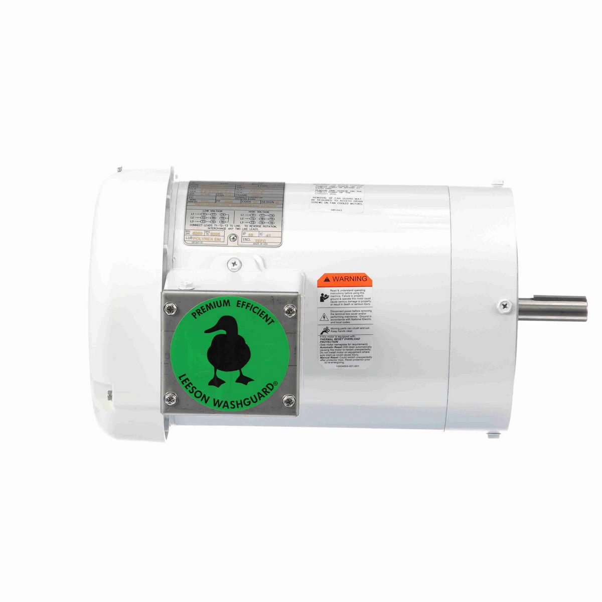 LEESON White Duck™ General Purpose Motor, 1 & 0.75 HP, 3 Ph, 60 & 50 Hz, 230/460 & 190/380 V, 1800 & 1500 RPM, 56C Frame, TEFC - 119468.00
