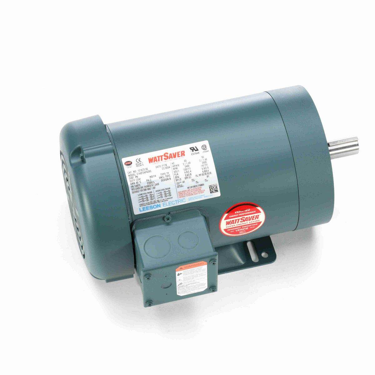 LEESON General Purpose Motor, 2 & 2 HP, 3 Ph, 60 & 50 Hz, 230/460 & 190/380 V, 3600 & 3000 RPM, 145TC Frame, TEFC - 121673.00