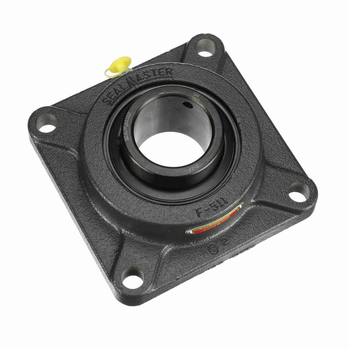 Sealmaster Mounted Cast Iron Four Bolt Flange Ball Bearing - 52100 Bearing Steel, Black Oxided - Setscrew Lock - SF-36