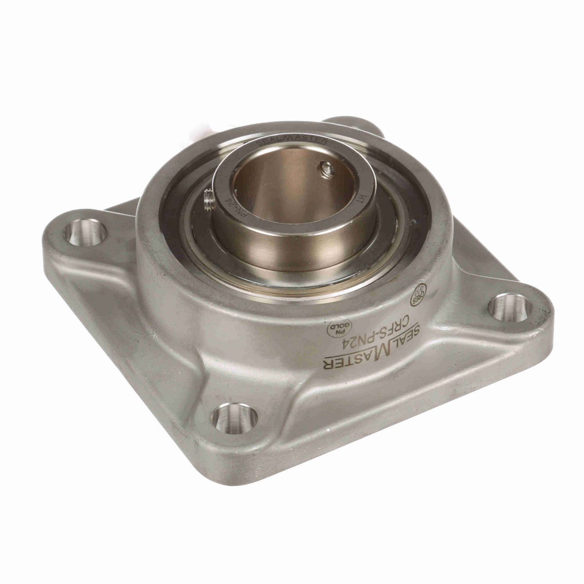 Sealmaster Mounted Stainless Steel Four Bolt Flange Ball Bearing - 52100 Bearing Steel, Phosphorus Nickel Coated - Setscrew Lock - Corrosion Resistant - CRFS-PN24