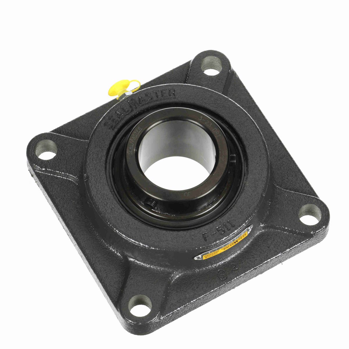 Sealmaster Mounted Cast Iron Four Bolt Flange Ball Bearing - 52100 Bearing Steel, Black Oxided - Setscrew Lock - High Contamination - MSF-35 DRT