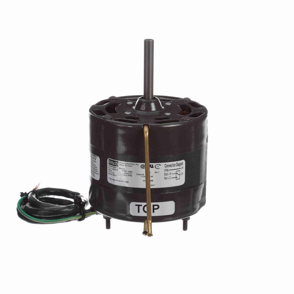 FASCO Fan and Blower Motor, 1/10-1/15 HP, 1 Ph, 60 Hz, 230 V, 1500 RPM, 2 Speed, 4.4" Diameter, OAO - D674