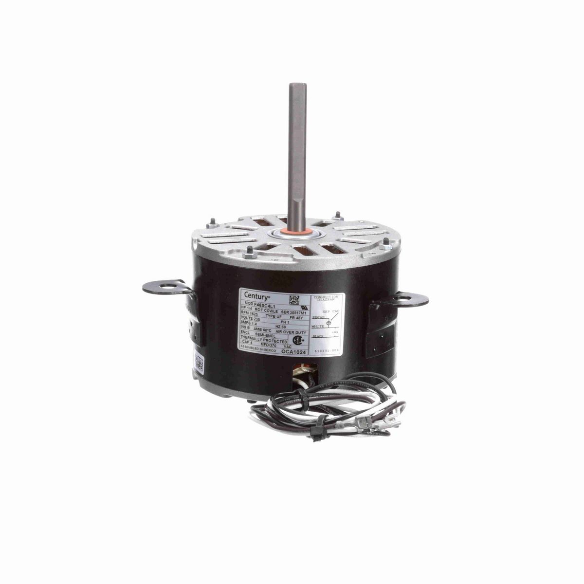 Century OEM Replacement Motor, 1/4 HP, 1 Ph, 60 Hz, 230 V, 1625 RPM, 1 Speed, 48 Frame, SEMI ENCL - OCA1024