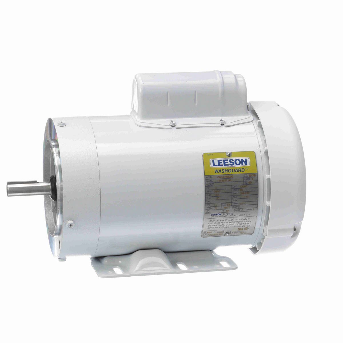 LEESON White Duck™ General Purpose Motor, 2 HP, 1 Ph, 60 Hz, 115/230 V, 3600 RPM, 56HC Frame, TEFC - 114637.00