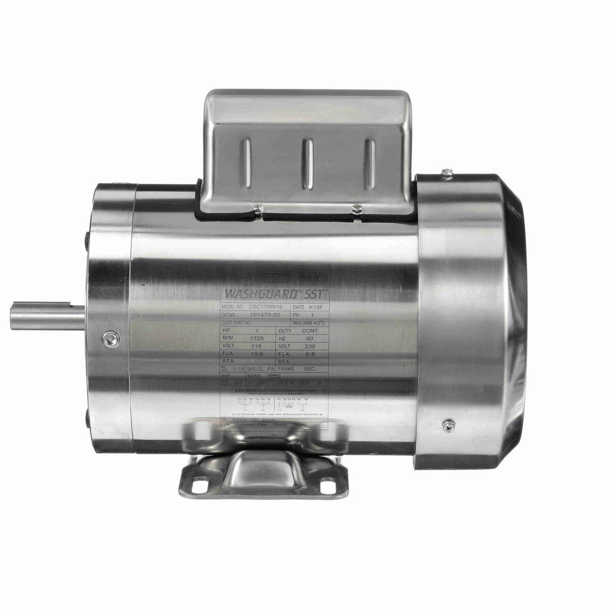 LEESON SST Duck™ General Purpose Motor, 1 HP, 1 Ph, 60 Hz, 115/230 V, 1800 RPM, 56C Frame, TEFC - 191479.00