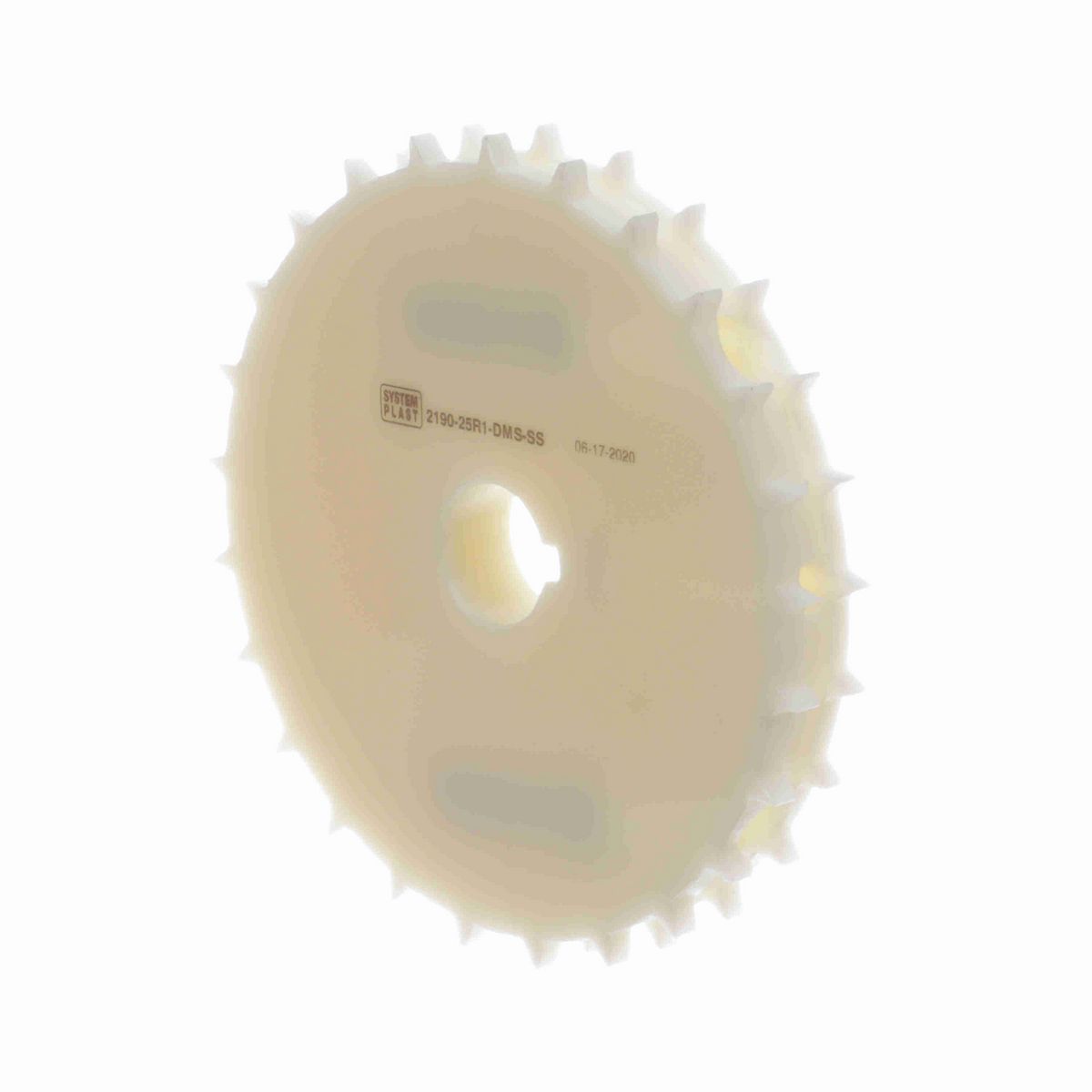 System Plast 2190 Series Split Machined Sprocket with 25 Teeth, a 1in Round Shaft-Ready Bore and Setscrew - 2190-25R1-DMS-SS