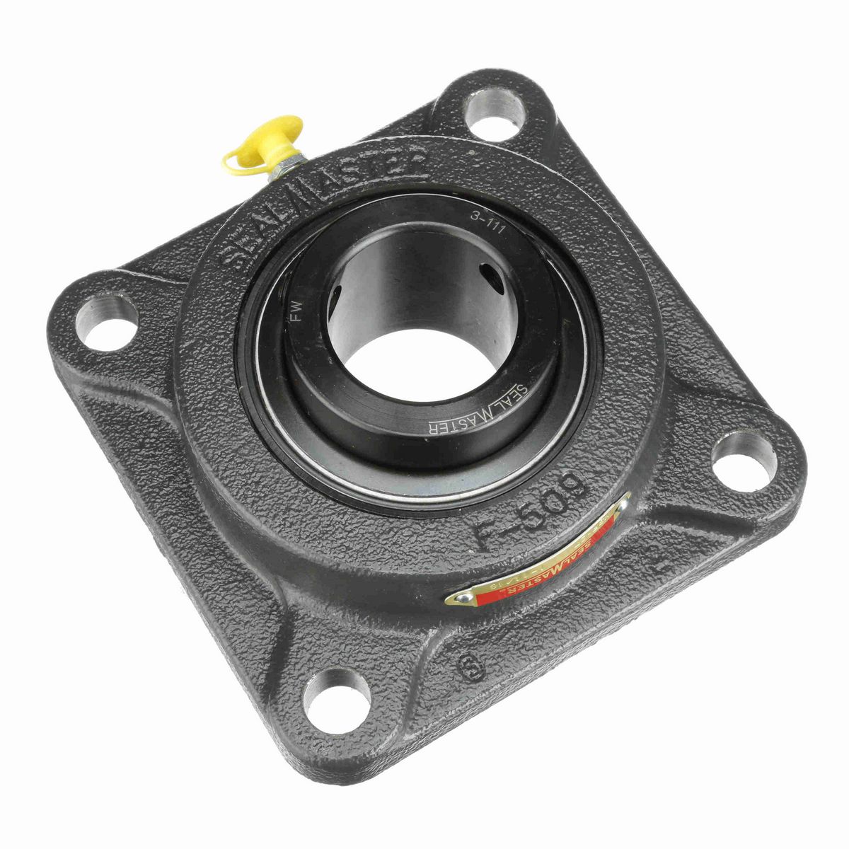 Sealmaster Mounted Cast Iron Four Bolt Flange Ball Bearing - 52100 Bearing Steel, Black Oxided - Setscrew Lock - MSF-27