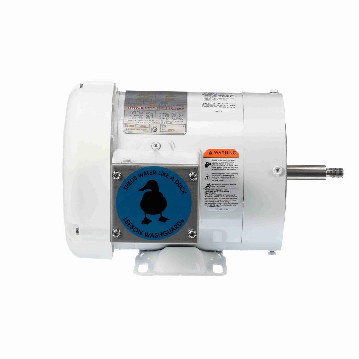 LEESON White Duck™ Jet Pump Motor, 0.75 & 0.50 HP, 3 Ph, 60 & 50 Hz, 230/460 & 190/380 V, 3600 & 3000 RPM, 56J Frame, TEFC - 116779.00