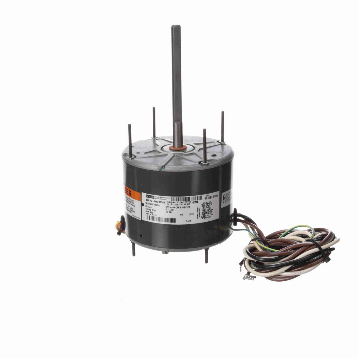 FASCO Condenser Fan Motor, 1/4 HP, 1 Ph, 60 Hz, 208-230 V, 825 RPM, 1 Speed, 48 Frame, CLOSEDAO - D934