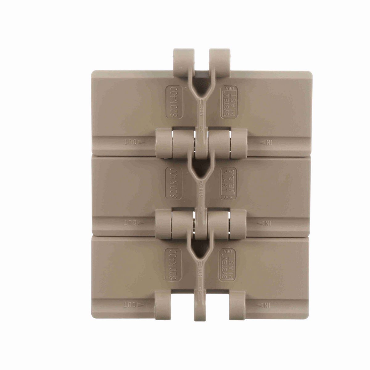 System Plast 820 Straight Running Solid Top, Material: Tan Low Friction, Width: 4in, Pitch: 1.5in - LF820-K400