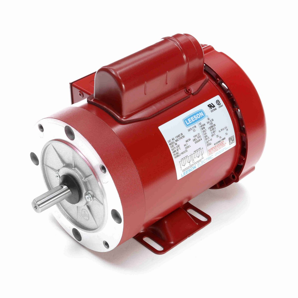 LEESON General Purpose Motor, 0.75 HP, 1 Ph, 60 Hz, 115/230 V, 1800 RPM, 56C Frame, TEFC - 116487.00