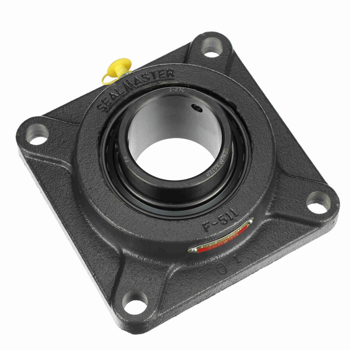 Sealmaster Mounted Cast Iron Four Bolt Flange Ball Bearing - 52100 Bearing Steel, Black Oxided - Setscrew Lock - SF-39C