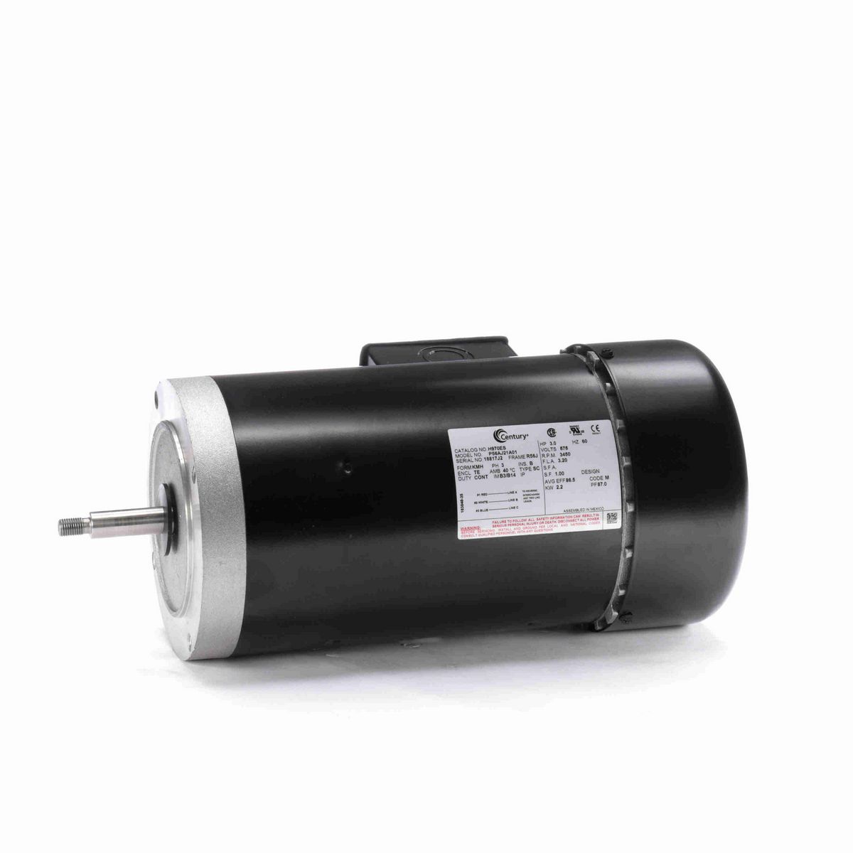 Century General Purpose Pump Motor, 3.0 HP, 3 Ph, 60 Hz, 575 V, 3600 RPM, R56J Frame, TEFC - H970ES