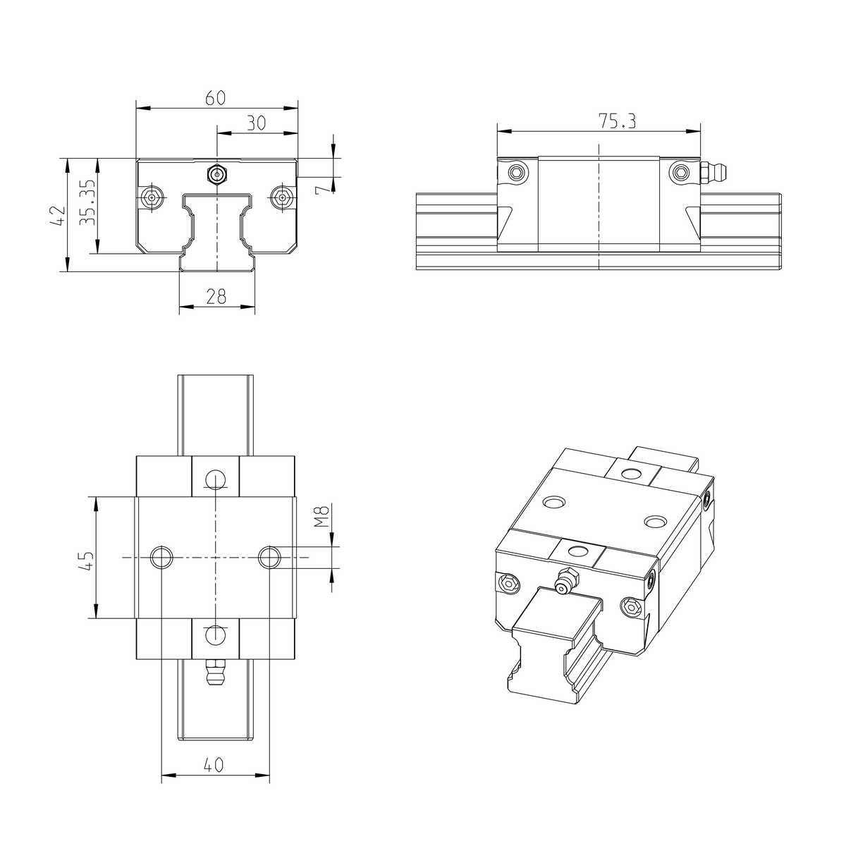 Саморегулирующаяся шариковая каретка из углеродистой стали Bosch Rexroth KWD-030-SKS-C0-N-1 [R166279421]