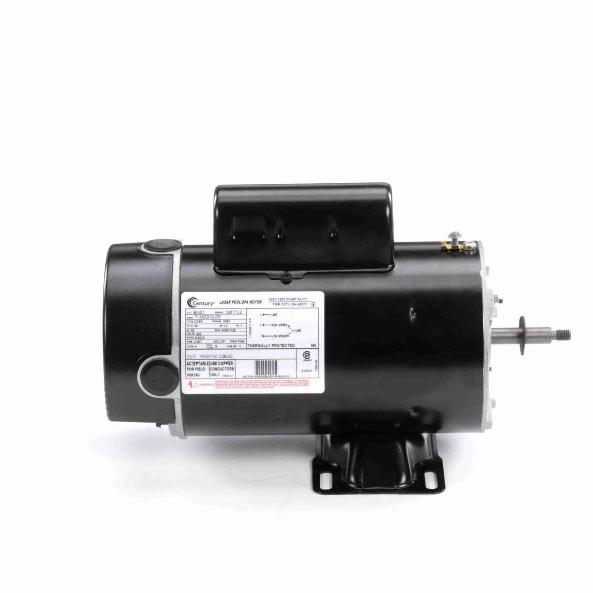 Century Pool Pump Motor, 2-.25 HP, 1 Ph, 60 Hz, 230 V, 3600 RPM, X48Y Frame, DP - BN61