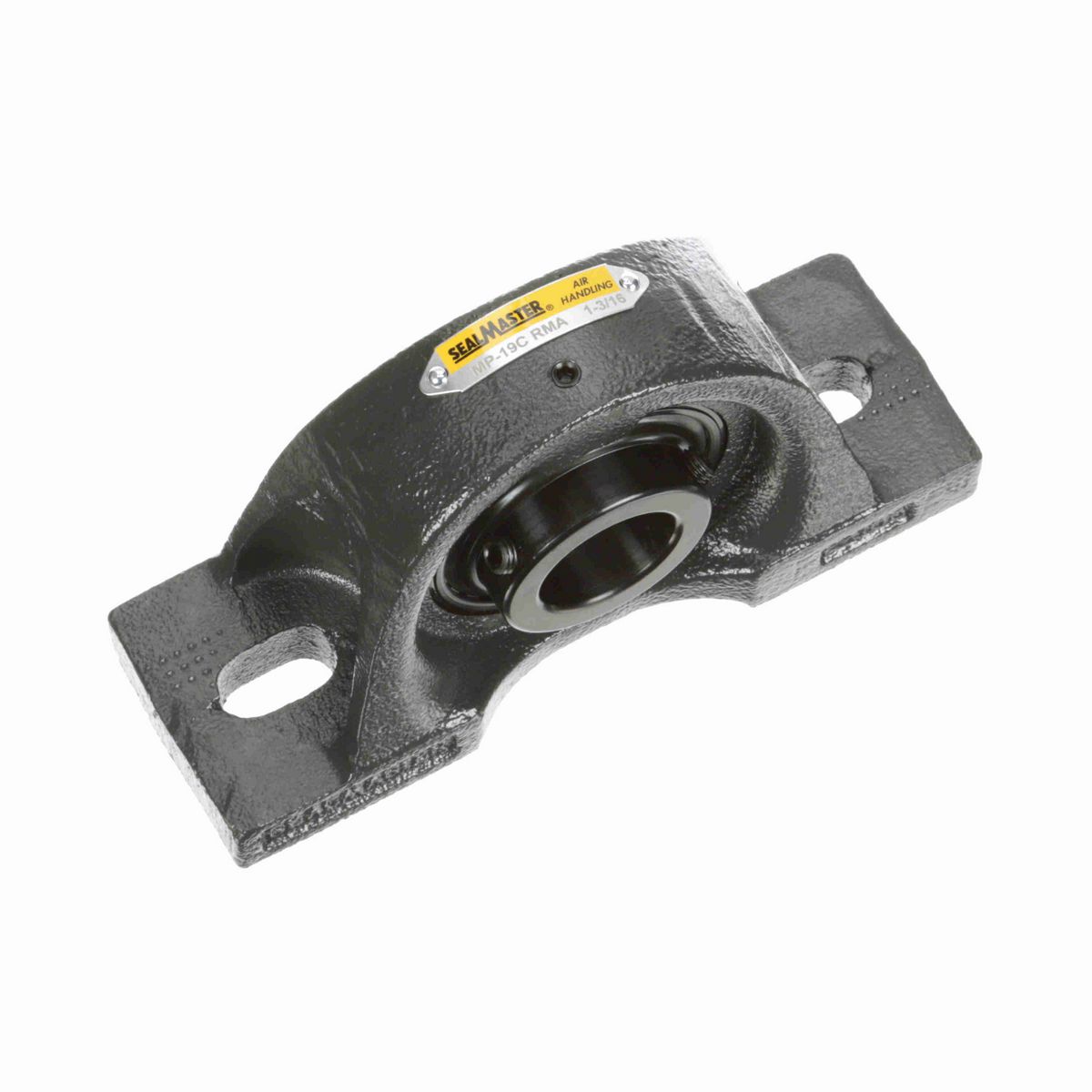 Sealmaster Mounted Cast Iron Two Bolt Pillow Block Ball Bearing - 52100 Bearing Steel, Black Oxided - Setscrew Lock - Reduced Maintenance - Lubed for Life - Air Handling - MP-19C RMA