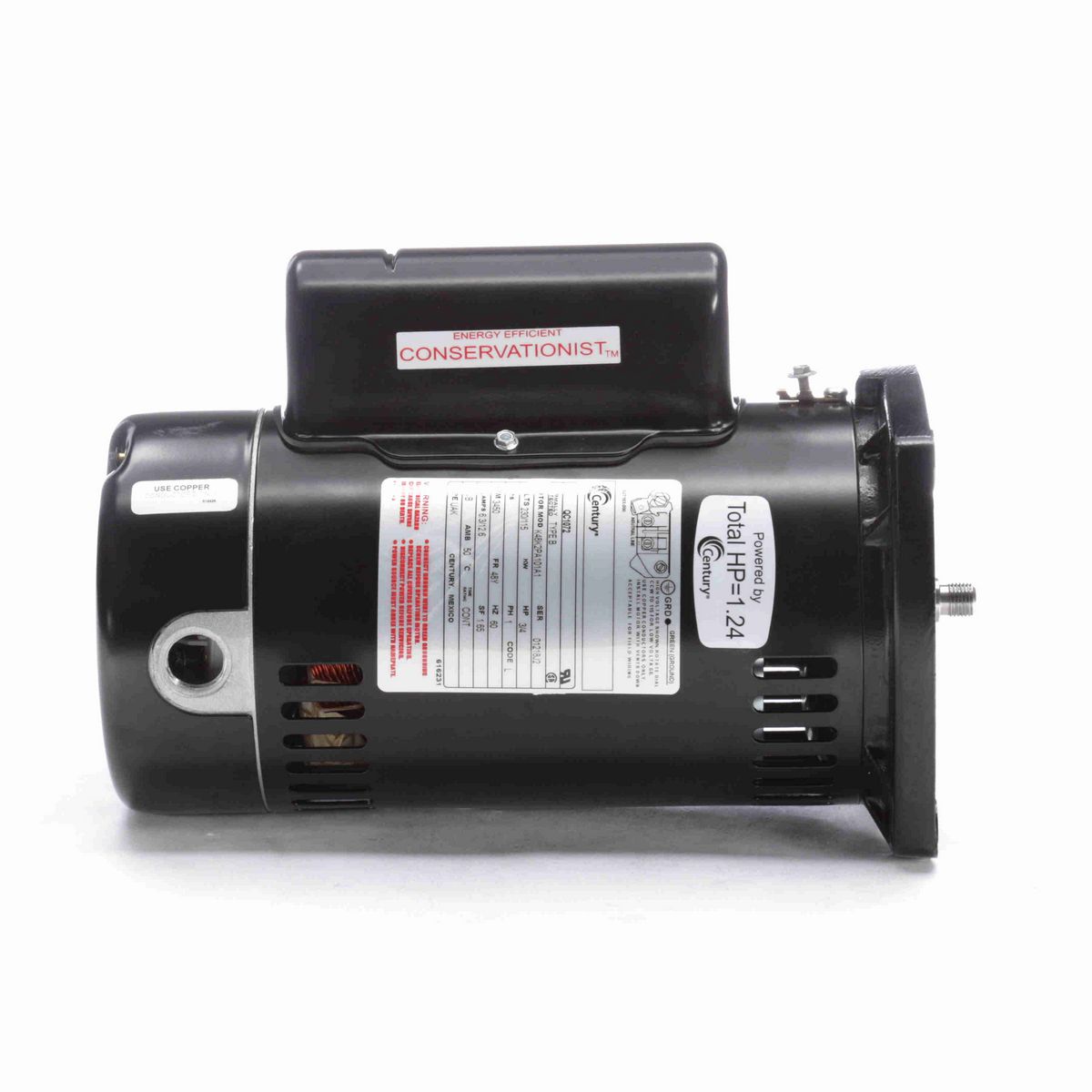 Century Pool Pump Motor, 3/4 HP, 1 Ph, 60 Hz, 230/115 V, 3600 RPM, 48Y Frame, ODP - QC1072