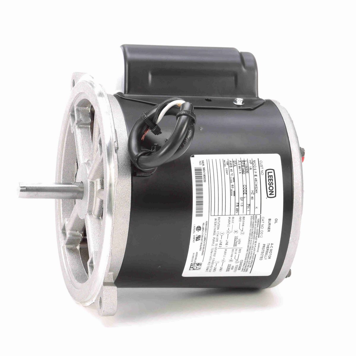LEESON Fan and Blower Motor, 0.20 HP, 1 Ph, 60 Hz, 115/230 V, 3600 RPM, 48N Frame, SEMI ENCLOSED - O012