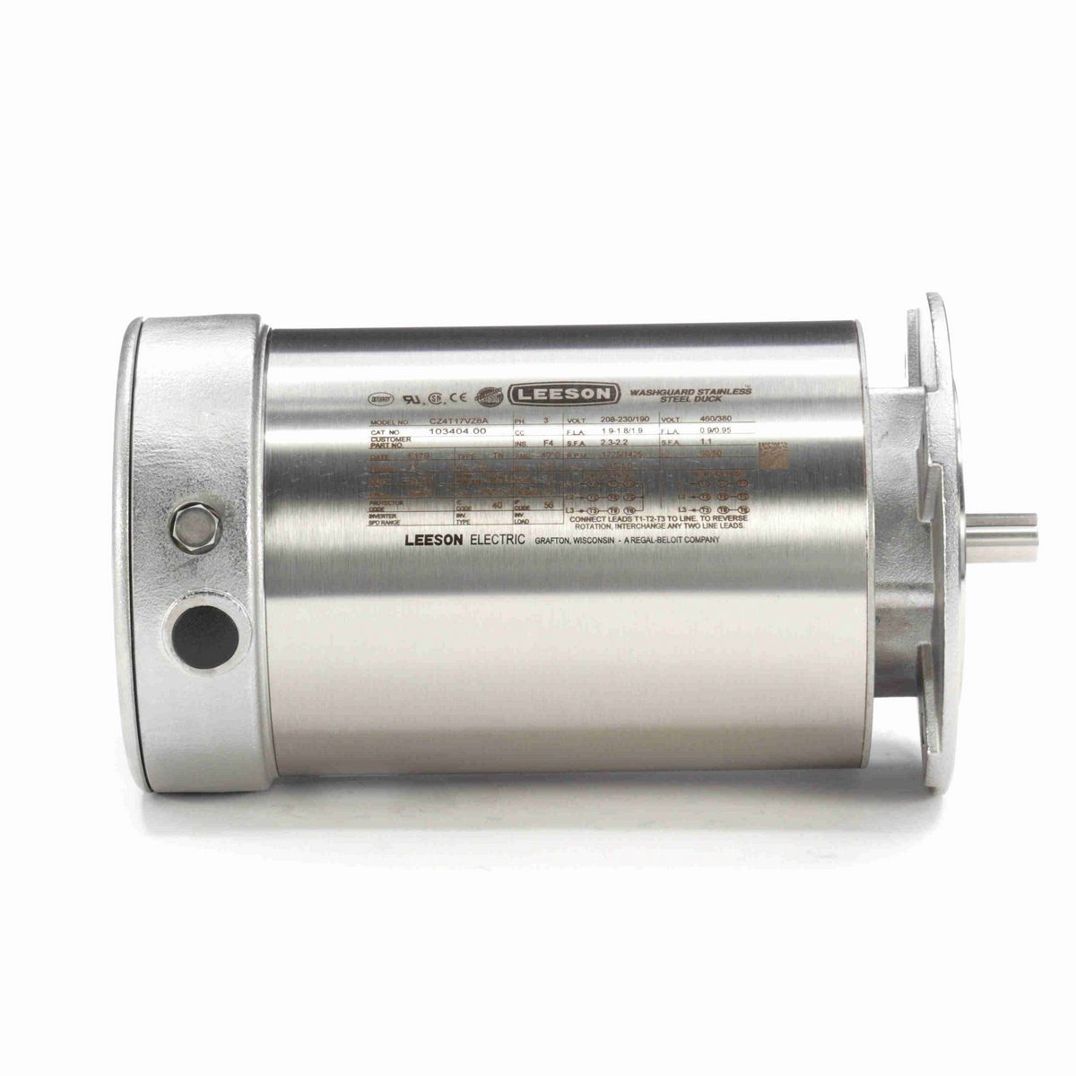 LEESON Premium Duck™ 0.50 HP General Purpose, 3 phase, 1800 RPM, 208-230/460 V, 71 Frame, TENV - 103404.00