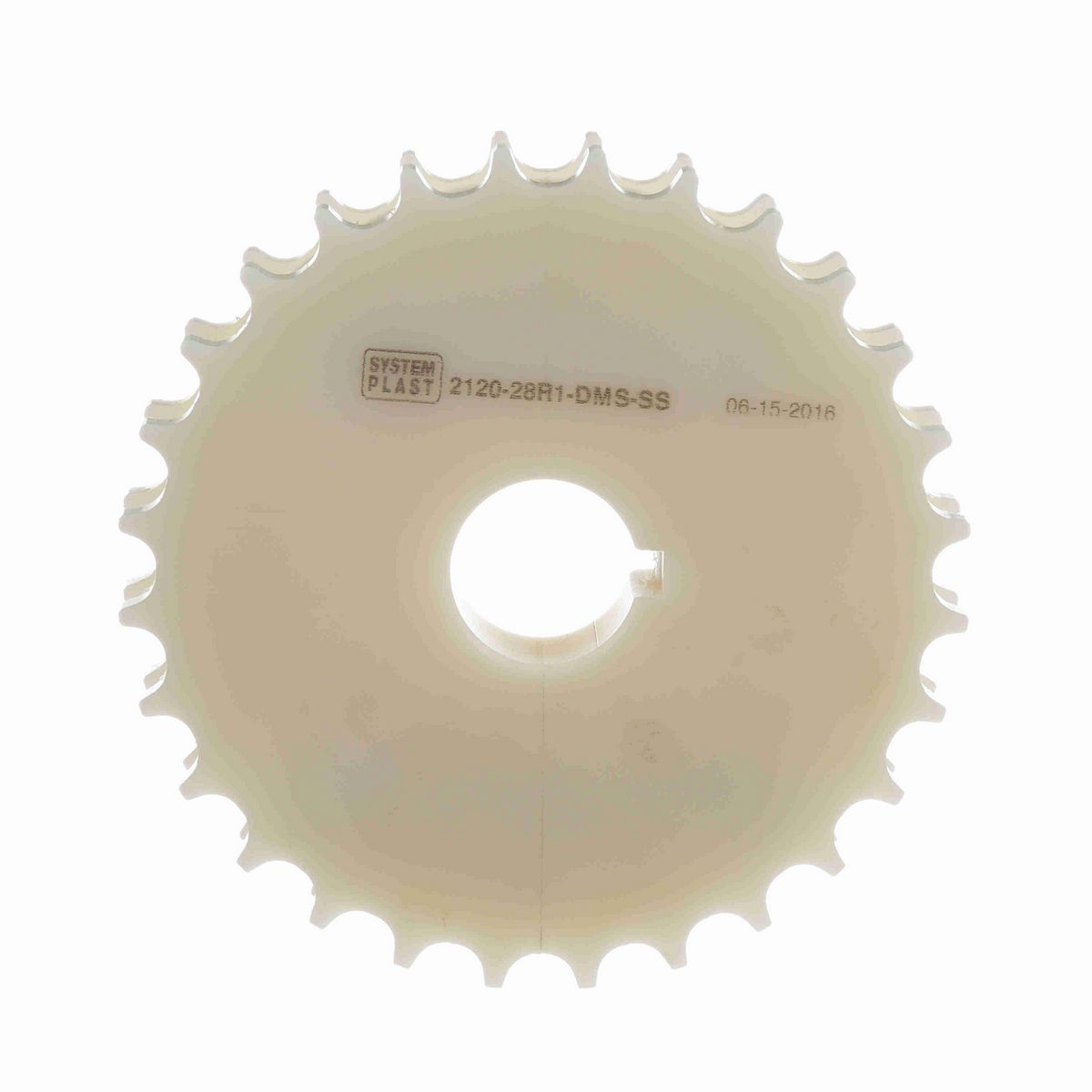System Plast 2120 Series Split Machined Sprocket with 28 Teeth, a 1in Round Shaft-Ready Bore and Setscrew - 2120-28R1-DMS-SS
