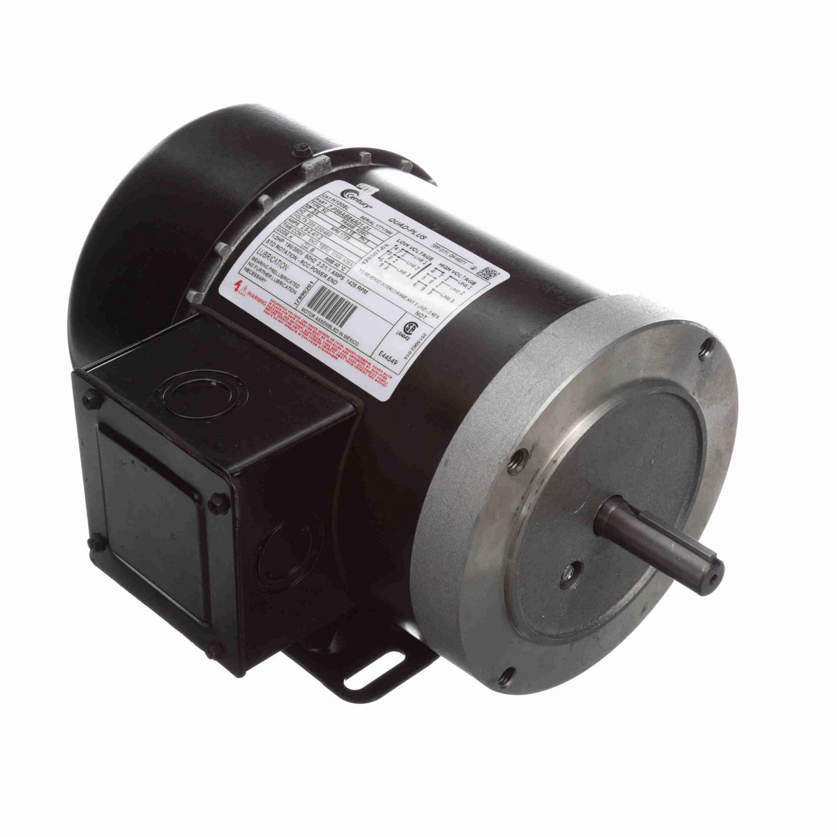 Century General Purpose Motor, 3/4 HP, 3 Ph, 60 Hz, 208-230/460 V, 1800 RPM, K56C Frame, TEFC - H1008L
