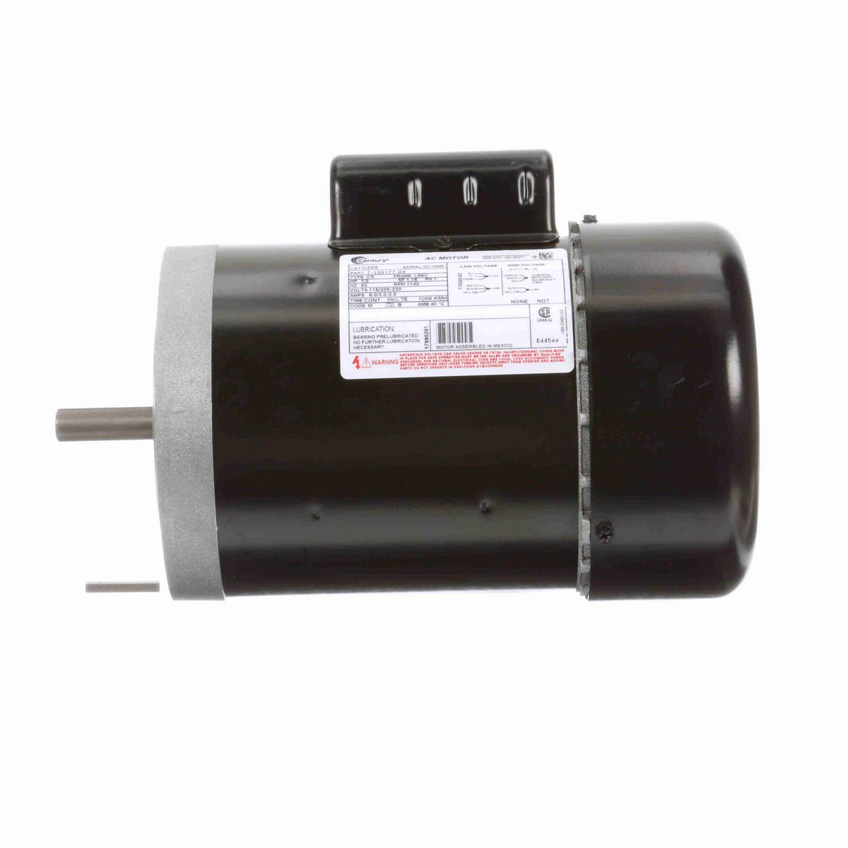 Century General Purpose Motor, 1/3 HP, 1 Ph, 60 Hz, 115/208-230 V, 1200 RPM, L56C Frame, TEFC - C209