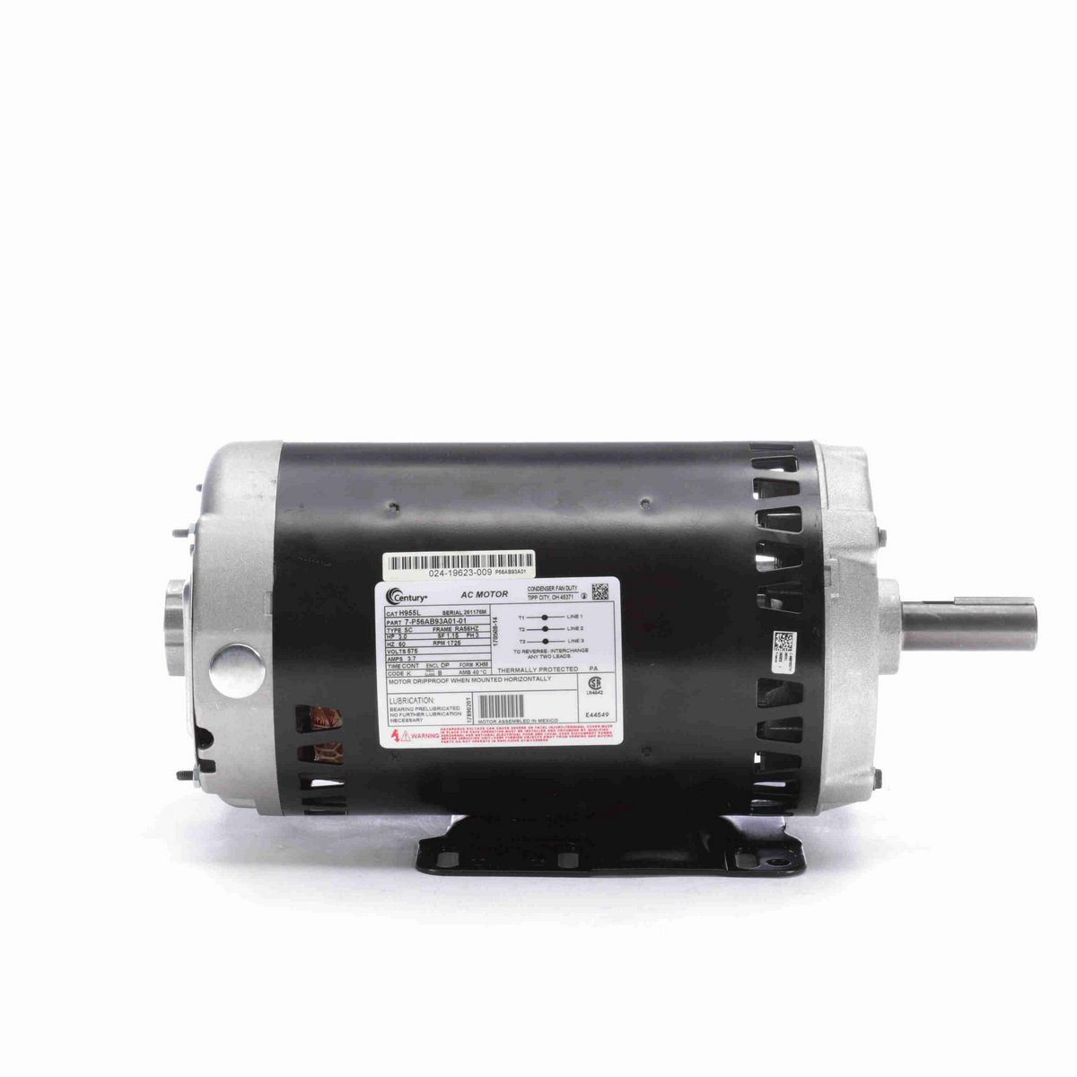 Century General Purpose Motor, 3.0 HP, 3 Ph, 60 Hz, 575 V, 1800 RPM, RA56HZ Frame, DP - H955L