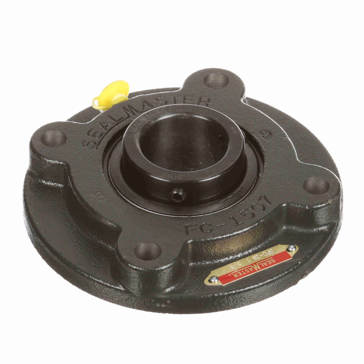 Sealmaster Mounted Cast Iron Flange Cartridge Ball Bearing - 52100 Bearing Steel, Black Oxided - Setscrew Lock - SFC-26