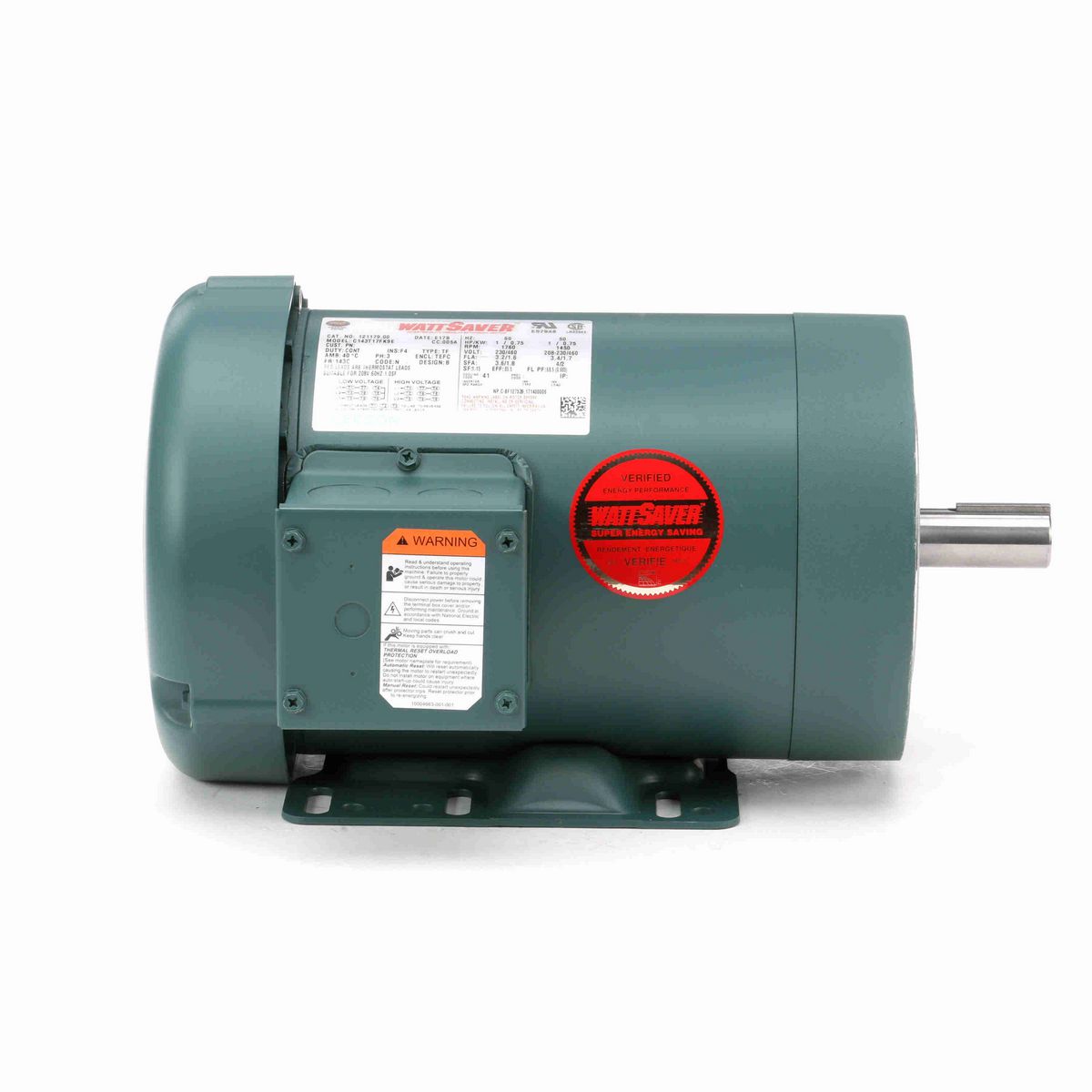 LEESON General Purpose Motor, 1 & 1 HP, 3 Ph, 60 & 50 Hz, 230/460 & 190/380 V, 1800 & 1500 RPM, 143TC Frame, TEFC - 121179.00