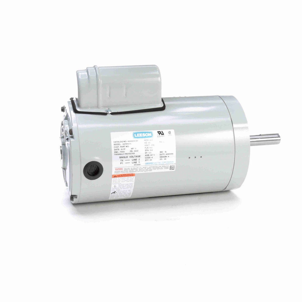 LEESON Fan and Blower Motor, 1 HP, 1 Ph, 60 Hz, 230 V, 900 RPM, 56CZ Frame, TEAO - A009644.00