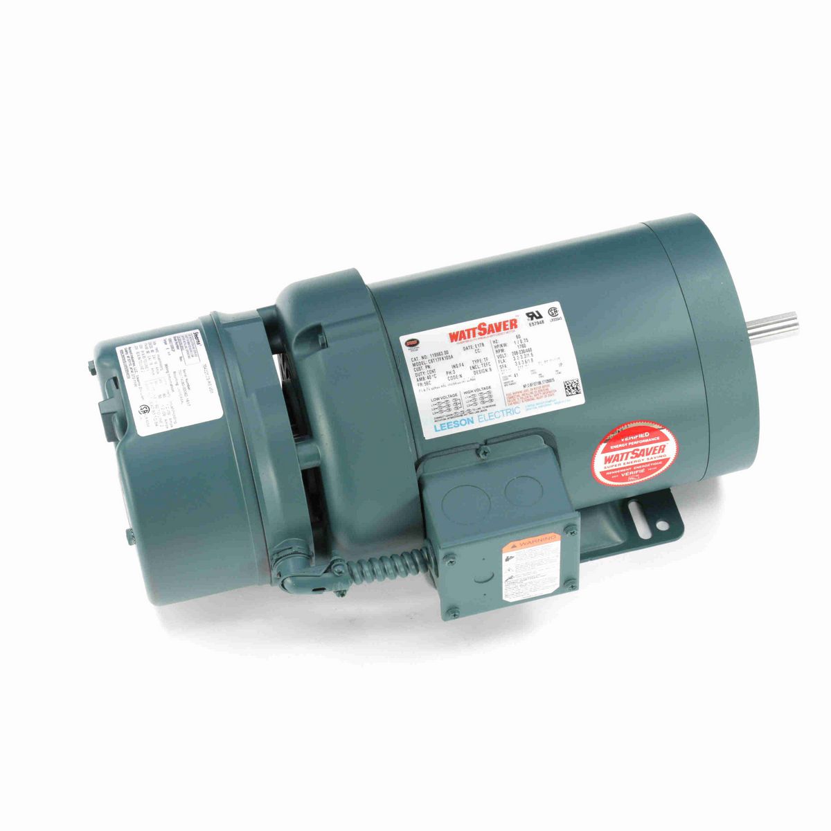 LEESON Brake Motor, 1 HP, 3 Ph, 60 Hz, 230/460 V, 1800 RPM, 56C Frame, TEFC - 119563.00