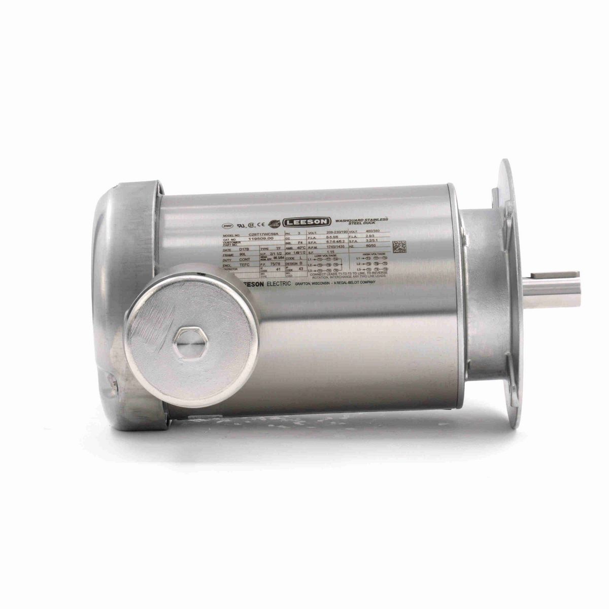 LEESON Premium Duck™ 2 HP General Purpose, 3 phase, 1800 RPM, 208-230/460 V, 90L Frame, TEFC - 119509.00