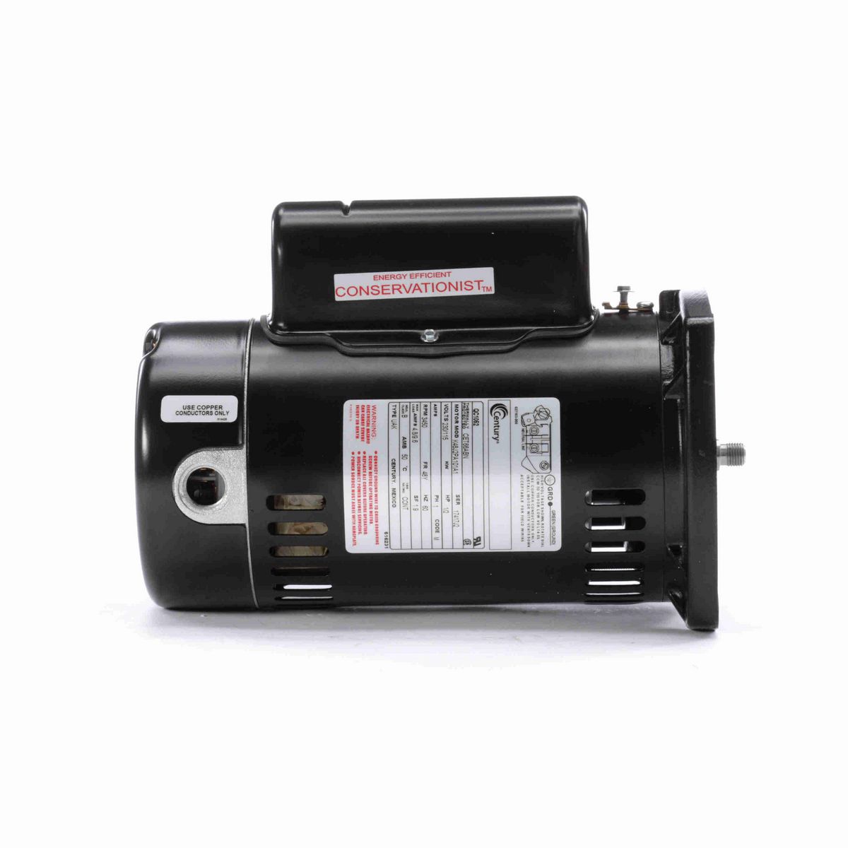 Century Pool Pump Motor, 1/2 HP, 1 Ph, 60 Hz, 230/115 V, 3600 RPM, 48Y Frame, ODP - QC1052
