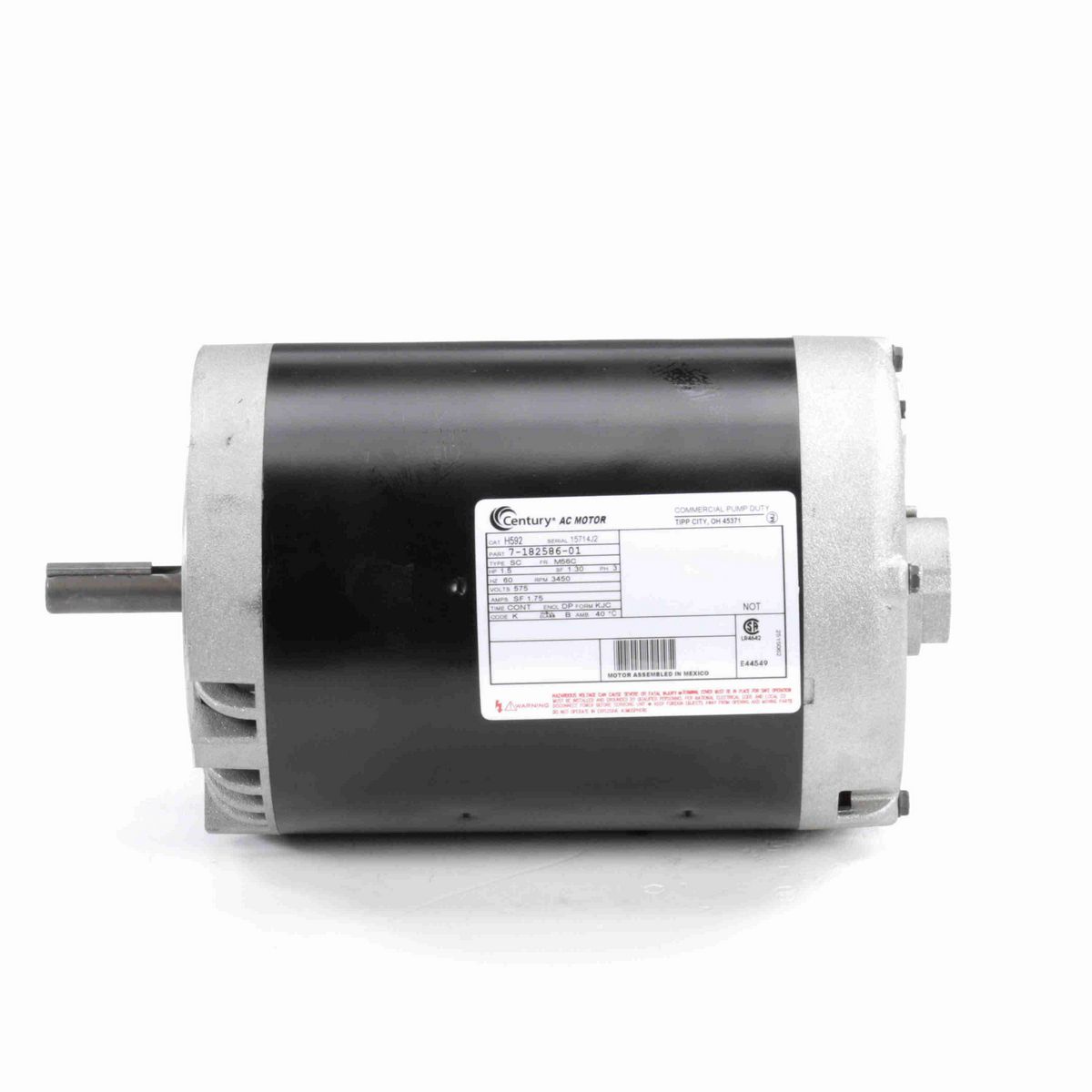 Century General Purpose Pump Motor, 1.5 HP, 3 Ph, 60 Hz, 575 V, 3600 RPM, M56C Frame, DP - H592