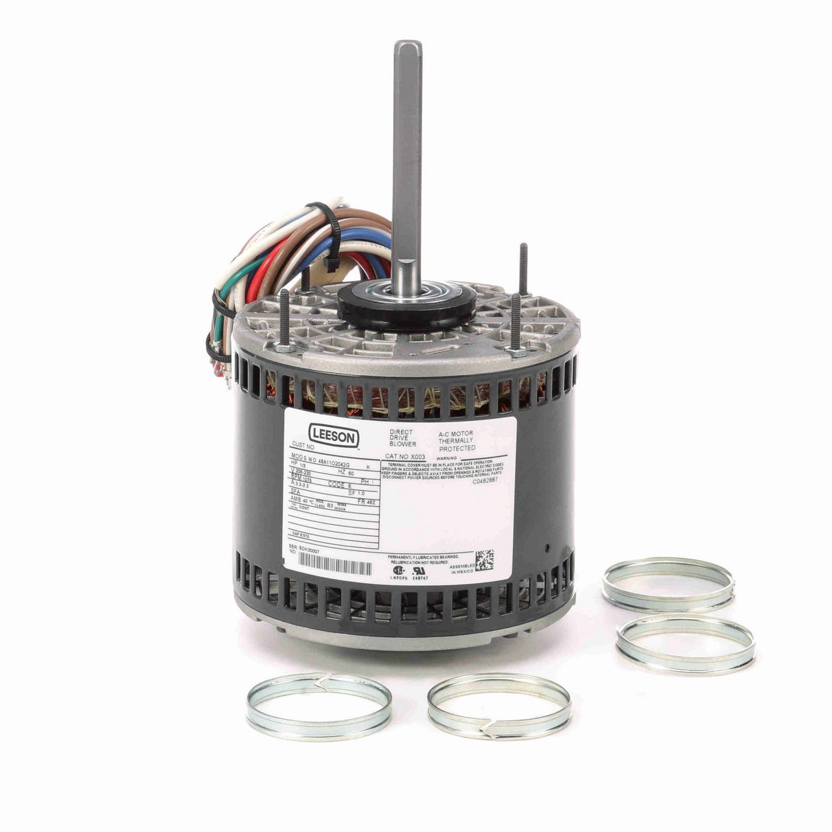 LEESON Fan and Blower Motor, 0.33 HP, 1 Ph, 60 Hz, 208-230 V, 1200 RPM, 48Z Frame, OPAO - X003