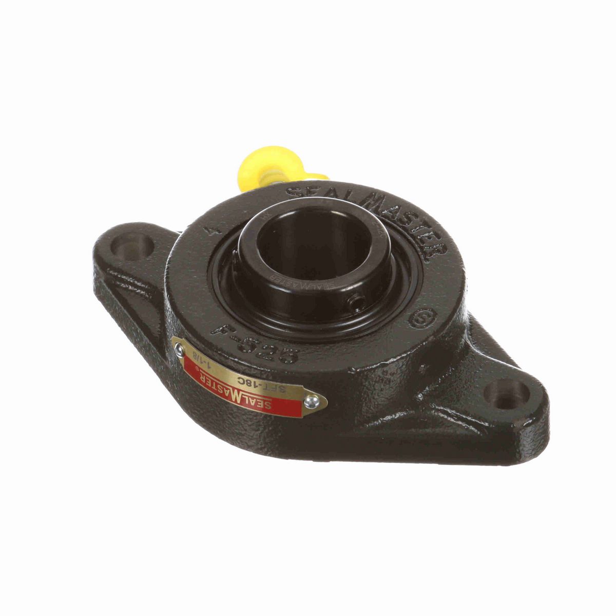 Sealmaster Mounted Cast Iron Two Bolt Flange Ball Bearing - 52100 Bearing Steel, Black Oxided - Setscrew Lock - SFT-18C