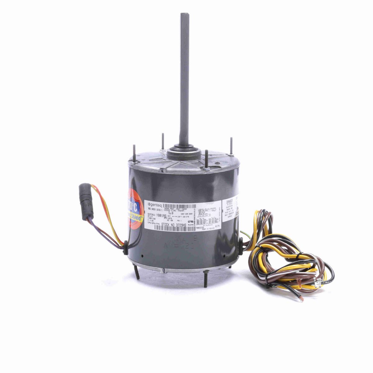 Genteq HEAT SHIELD® Condenser Fan Motor, 1/3 HP, 1 Ph, 60 Hz, 208-230 V, 1075 RPM, 1 Speed, 48 Frame, CLOSEDAO - 3729HS