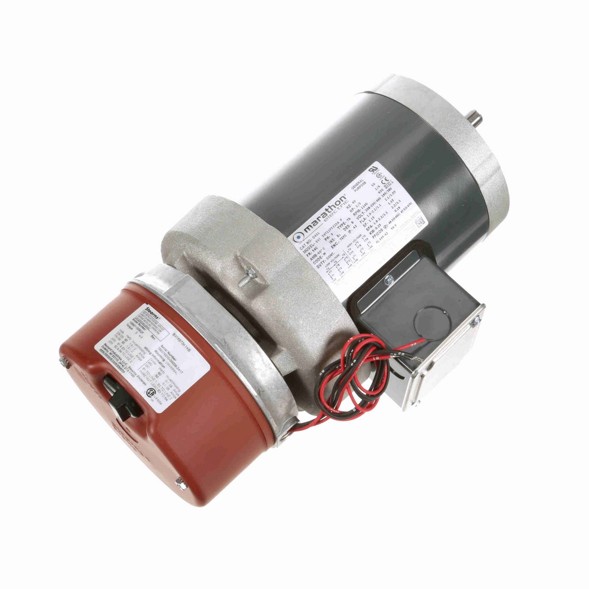 LEESON Brake Motor, 0.33 & 0.25 HP, 3 Ph, 60 & 50 Hz, 208-230/460 & 190/380 V, 1200 & 1000 RPM, 56C Frame, TEFC - D451