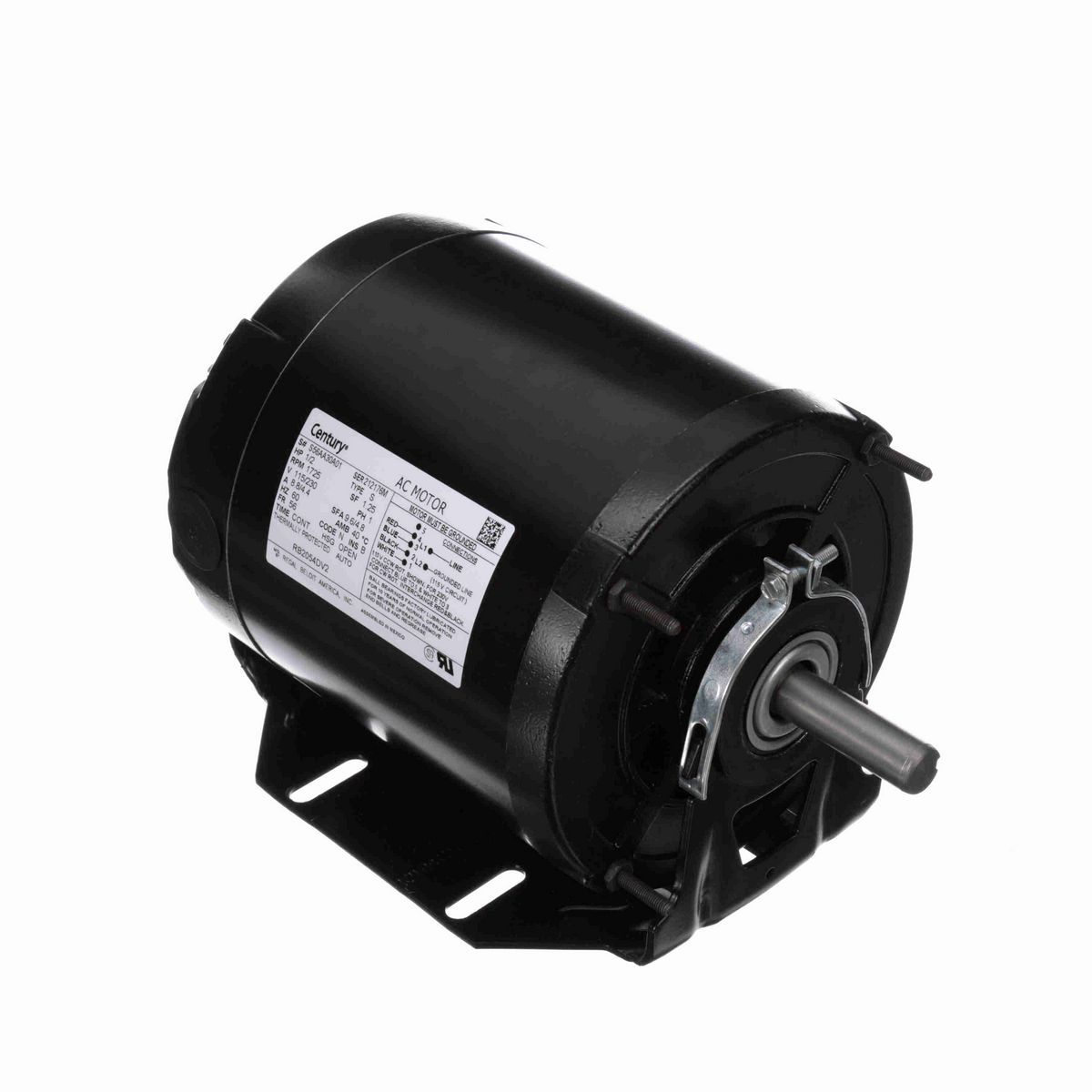 Century Fan and Blower Motor, 1/2 HP, 1 Ph, 60 Hz, 115/230 V, 1800 RPM, 56 Frame, OPEN - RB2054DV2