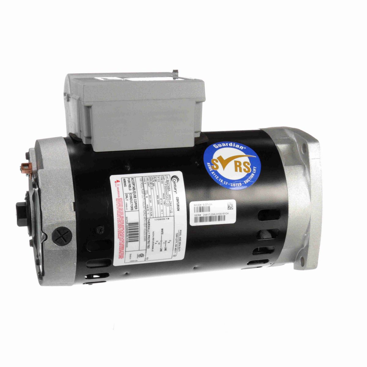 Century Guardian ® Motors Pool Pump Motor, 2.0 HP, 1 Ph, 60 Hz, 230 V, 3600 RPM, Y56Y Frame, DP - BG748A