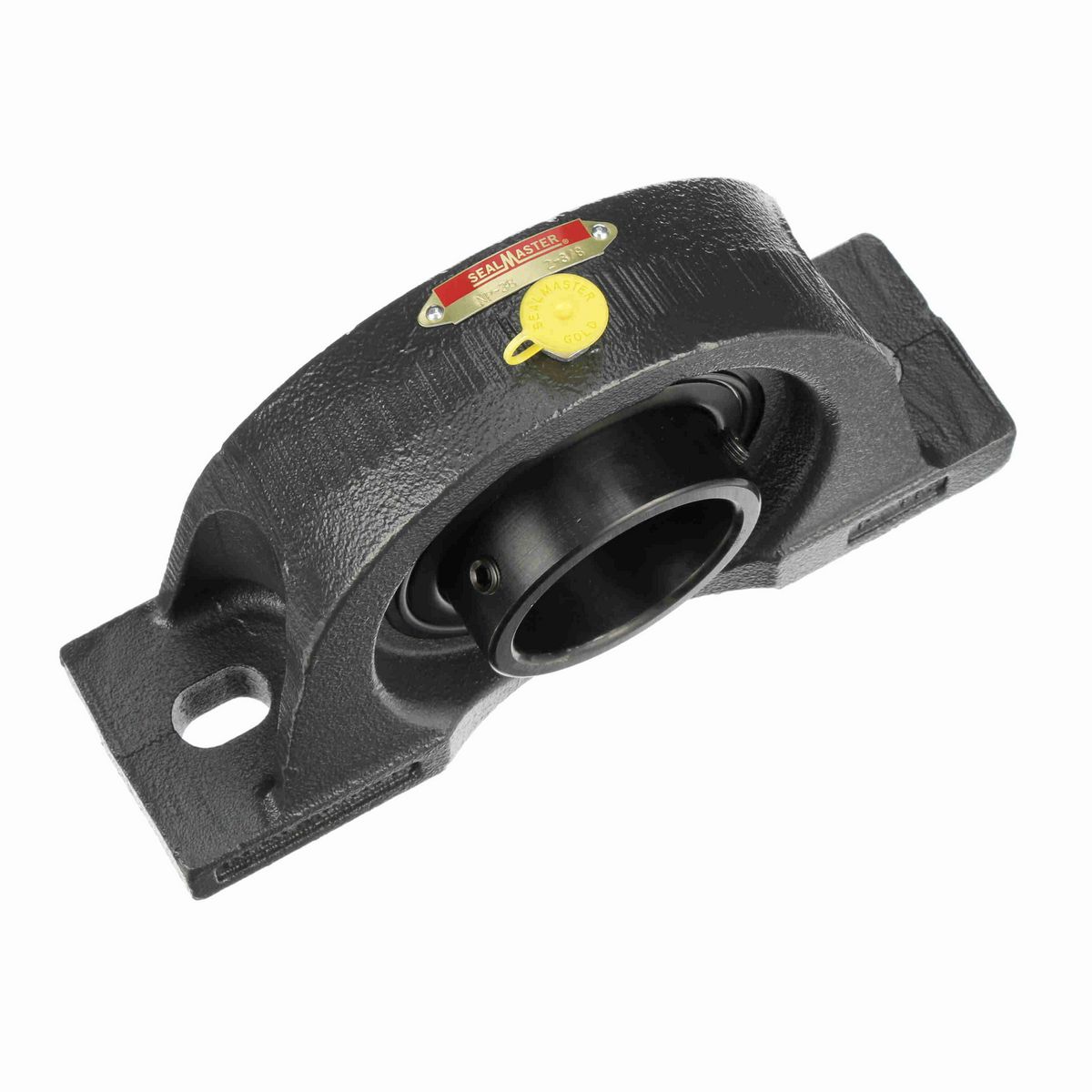 Sealmaster Mounted Cast Iron Two Bolt Pillow Block Ball Bearing - 52100 Bearing Steel, Black Oxided - Setscrew Lock - NP-38